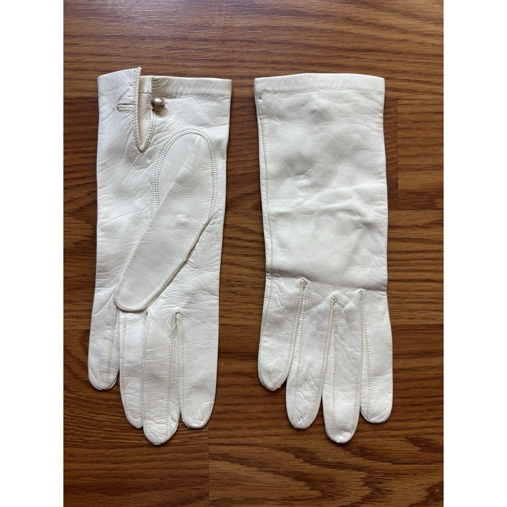Vintage White Italian Leather Gloves Women's Size 7 Made in Italy Dayne Taylor